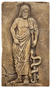 God Asclepios with a snake enrolled on his stick (as Moses)
