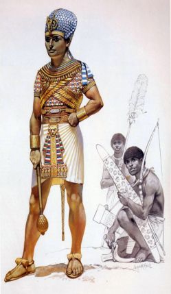 Pharaon en armure avec des guerriers nubiens