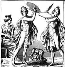 The Curetes (of Kurru) making noise to hide the cries of the baby