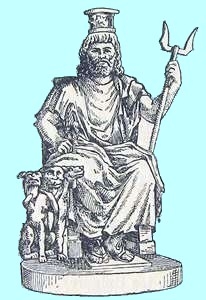God Serapis (Wser-Apis) with the hell dog Kerberos and a kind of trident